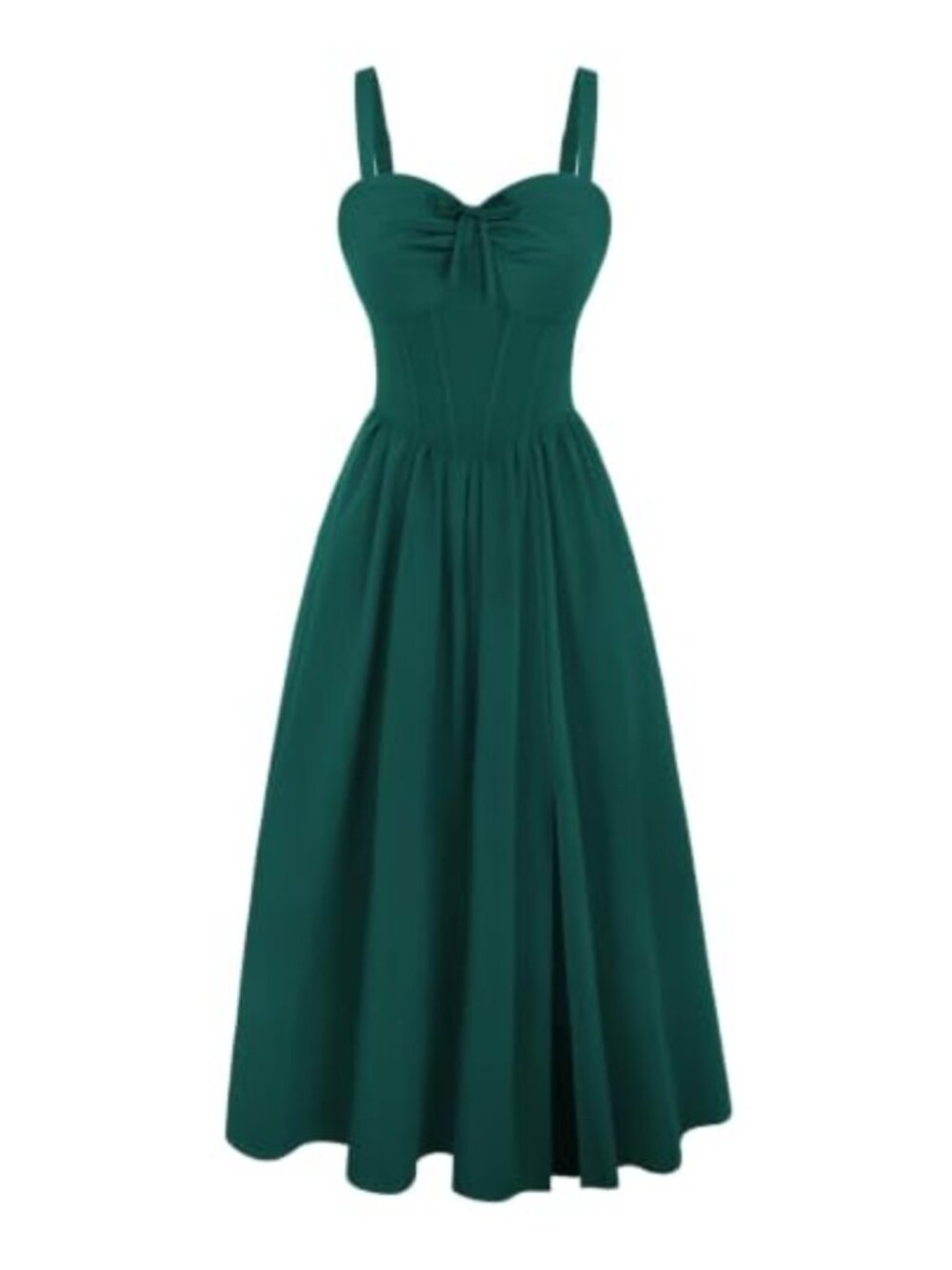 Corset Midi Dress with Pockets Ruched Bodice Smocked Back Party Sundress